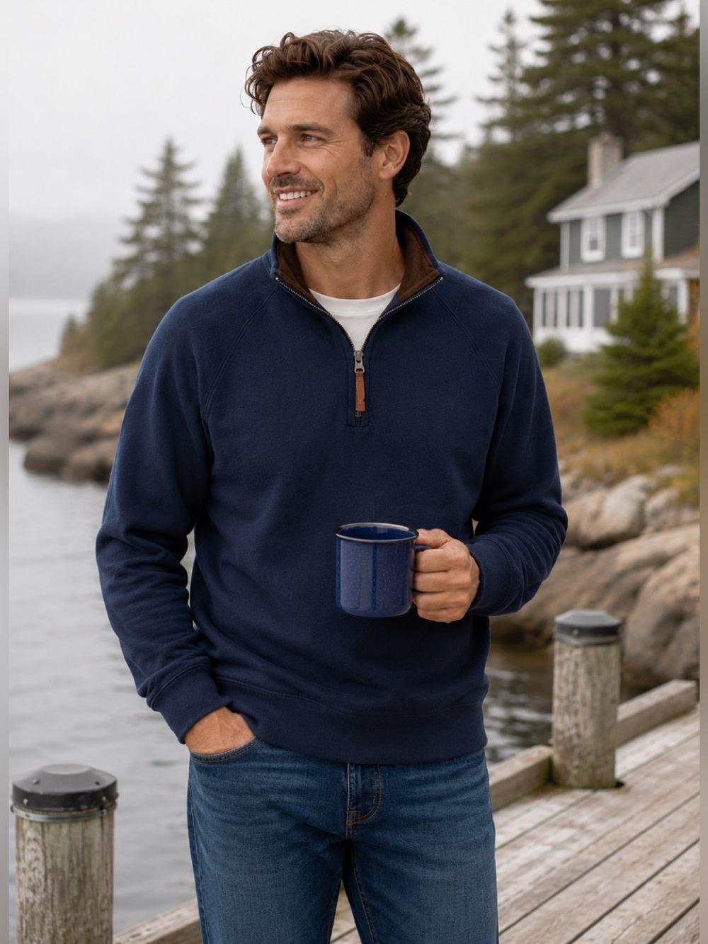 Woolrich Navy Quarter Zip Pullover Men’s Medium Cotton Blend Outdoor Sweater
